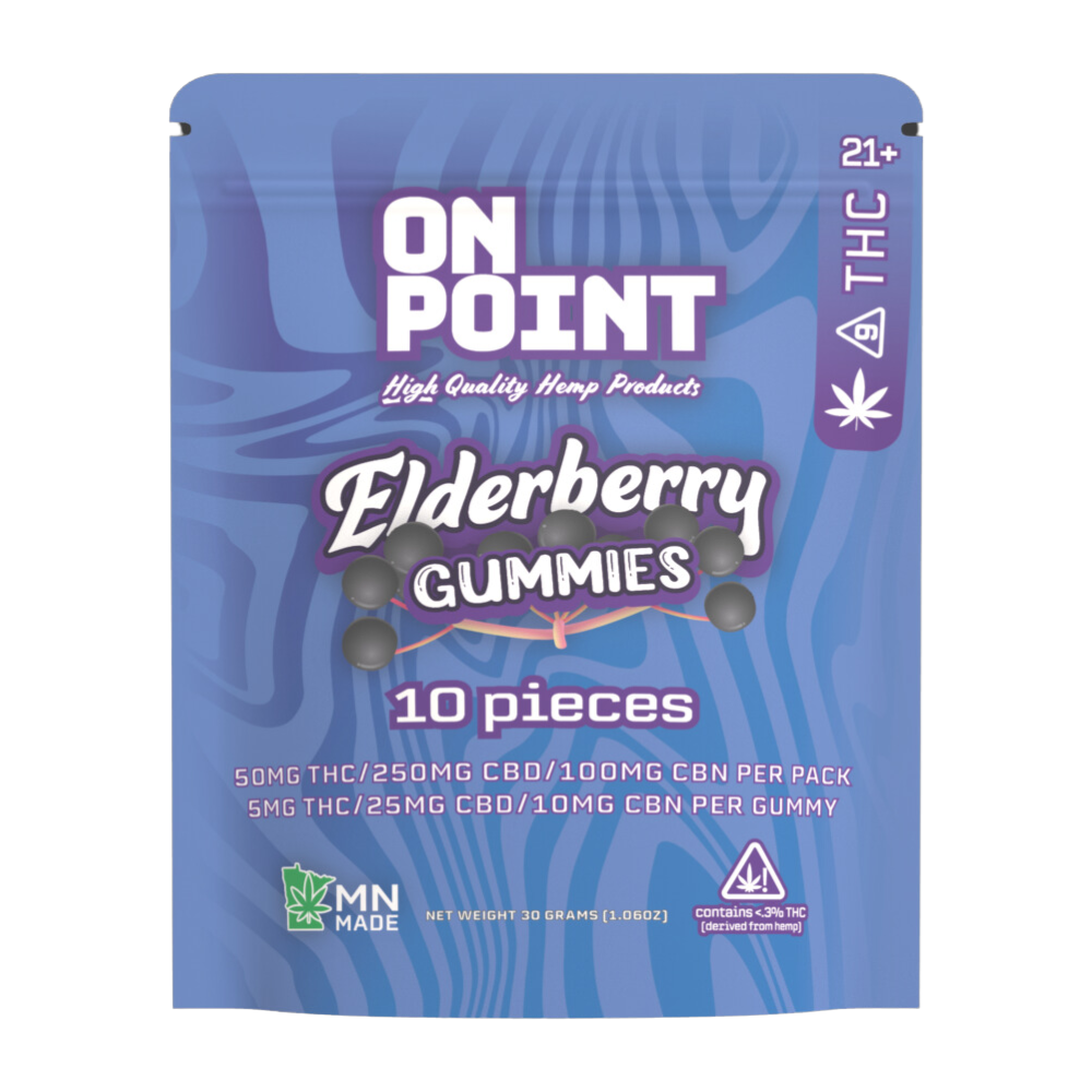 On Point Elderberry THC + CBD + CBN hemp gummies 10-piece pack 5mg THC 25mg CBD 10mg CBN per gummy Minnesota-made