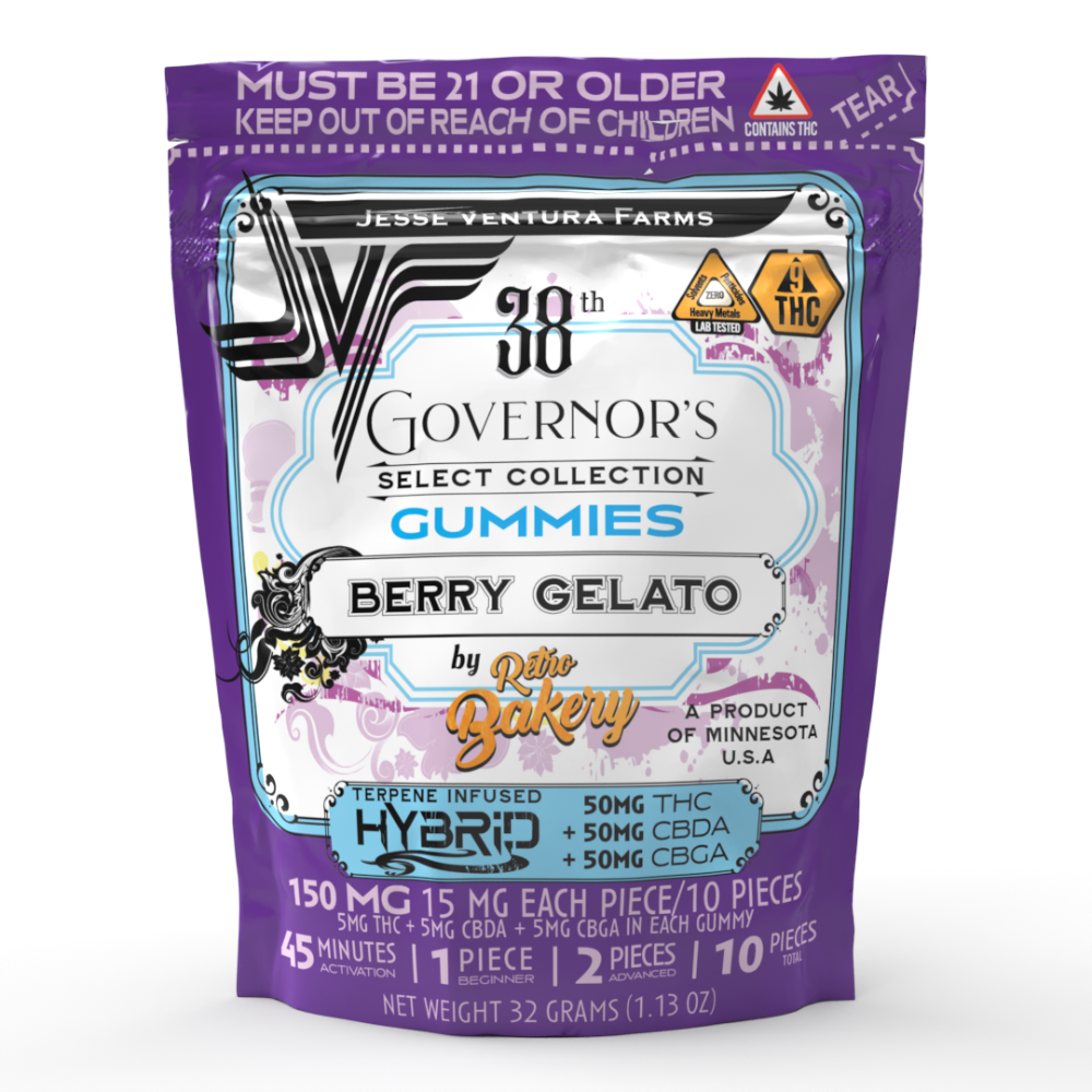 Jesse Ventura Farms x Retro Bakery Berry Gelato Vegan Gummies - Full Spectrum THC Gummy Minnesota