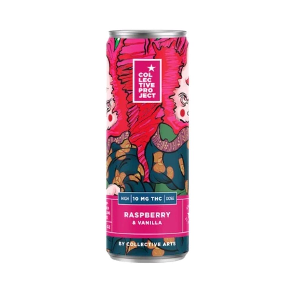 Collective Project Raspberry & Vanilla 10mg THC sparkling juice drink in artist-illustrated slim can