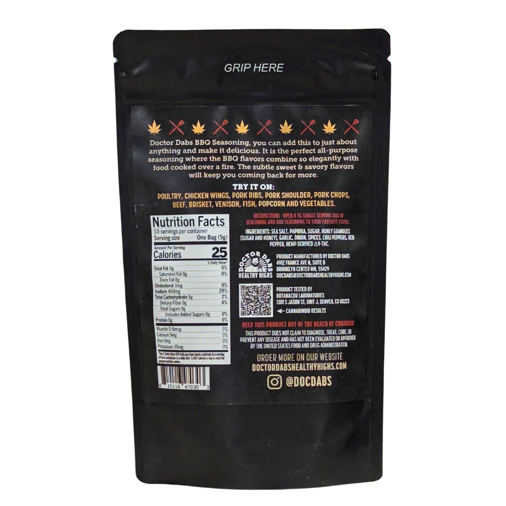 Doctor Dabs BBQ Seasoning THC Back Label Minnesota