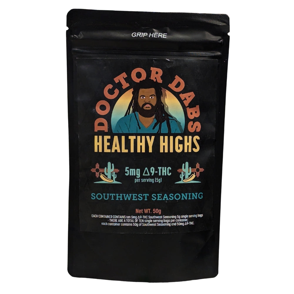 Doctor Dabs Healthy Highs Delta-9 THC Southwest Seasoning 5mg per serving 50g resealable black pouch
