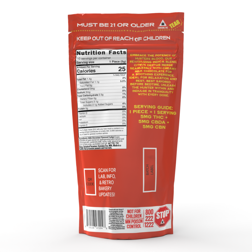 Jesse Ventura Farms x Retro Bakery Hunter's Blood Orange Milk Chocolate Bar - Full Spectrum THC Back Label Minnesota