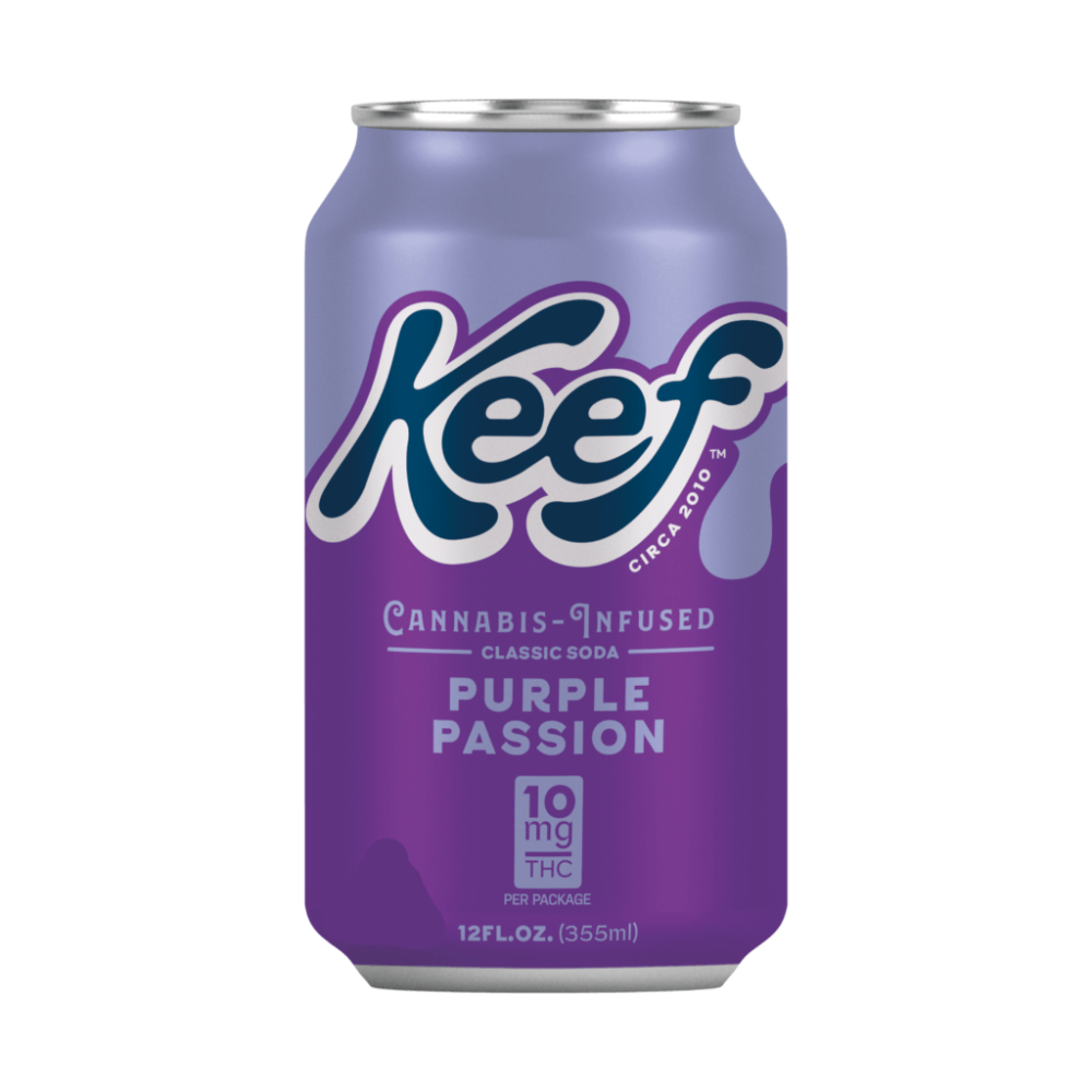 Keef Purple Passion 10mg THC cannabis-infused classic soda in 12 fl oz purple can