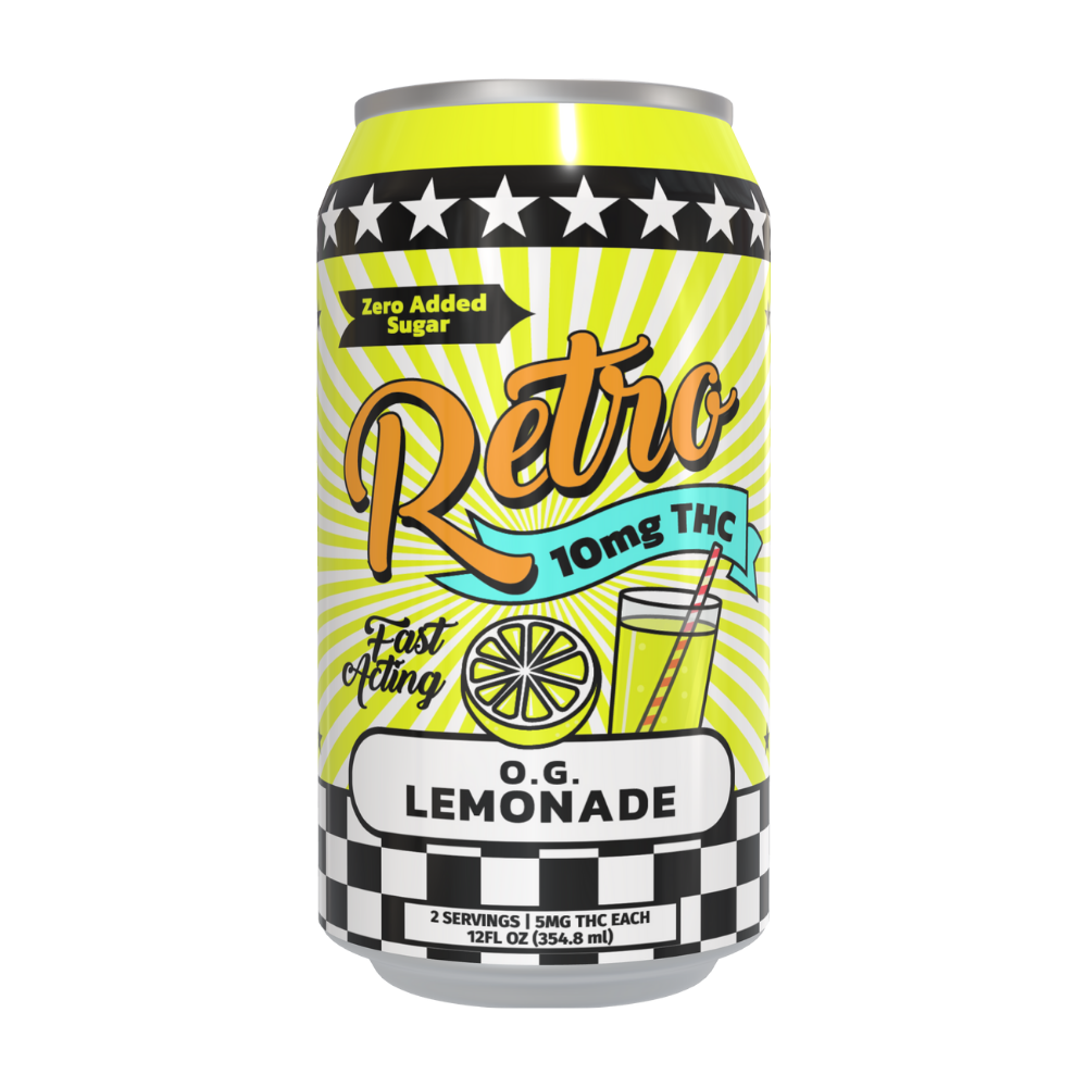 Retro Bakery OG Lemonade 10mg THC hemp drink zero added sugar fast-acting cannabis beverage in 12oz can