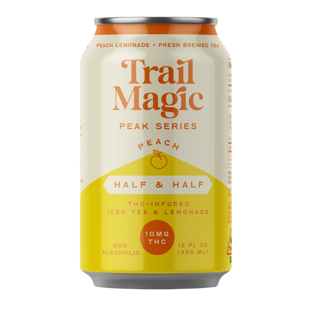 Trail Magic Peak Series Peach Half & Half 10mg THC-infused iced tea and lemonade drink by Minneapolis Cider Company 12 fl ...