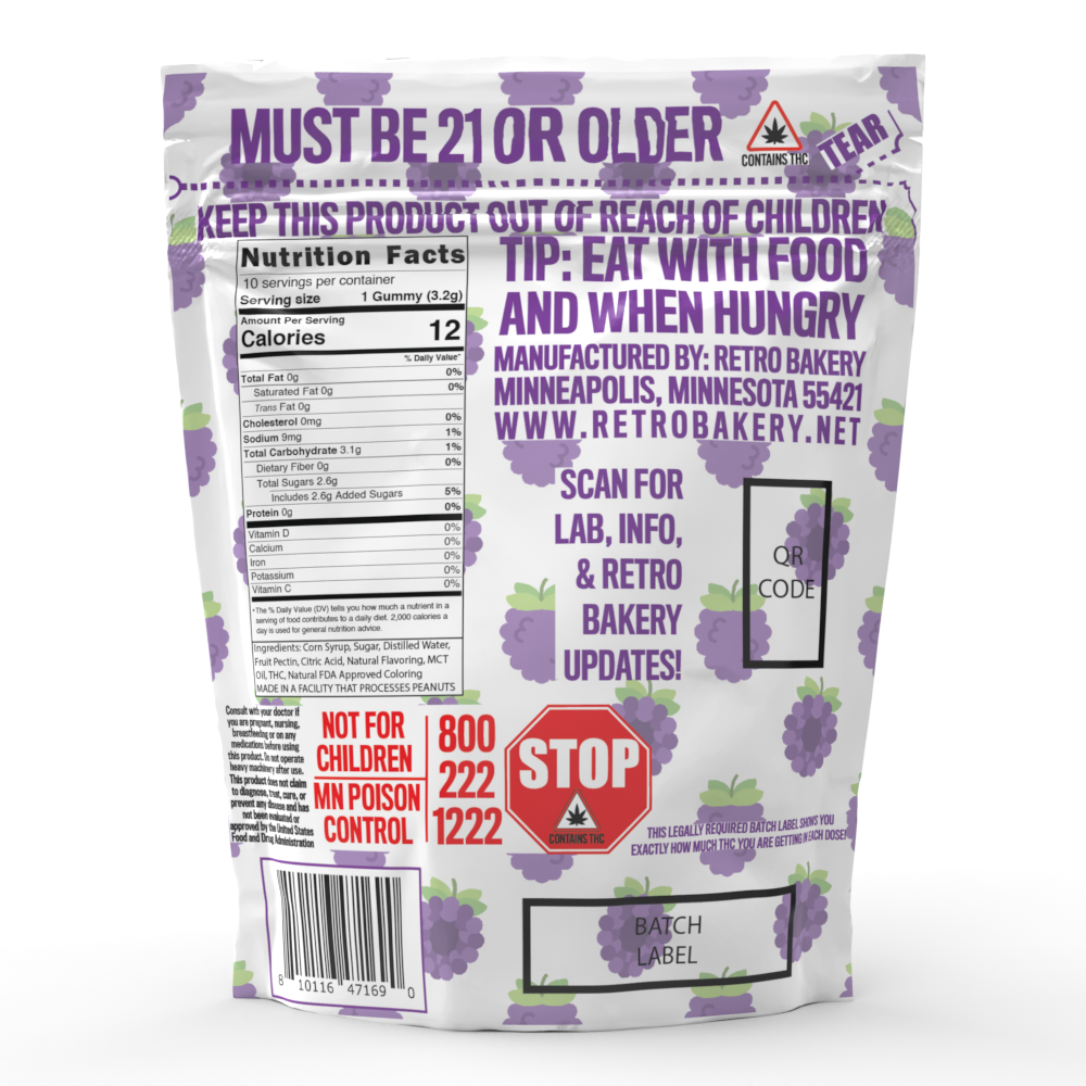 Retro Bakery Very Berry Grape Vegan Gummies THC Gummy Back Label Minnesota